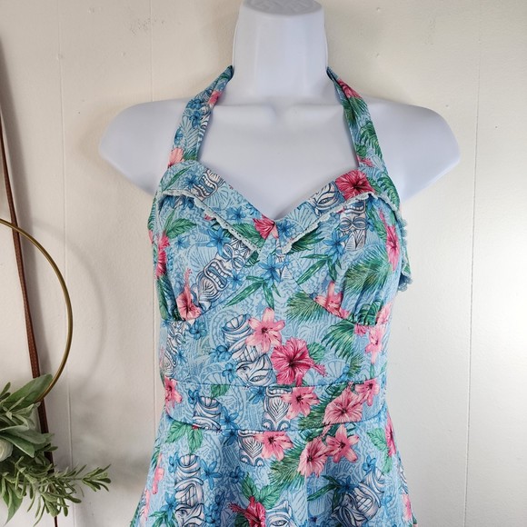 Hot Topic Blue Floral Tiki Swing Dress Size Small - Picture 3 of 10
